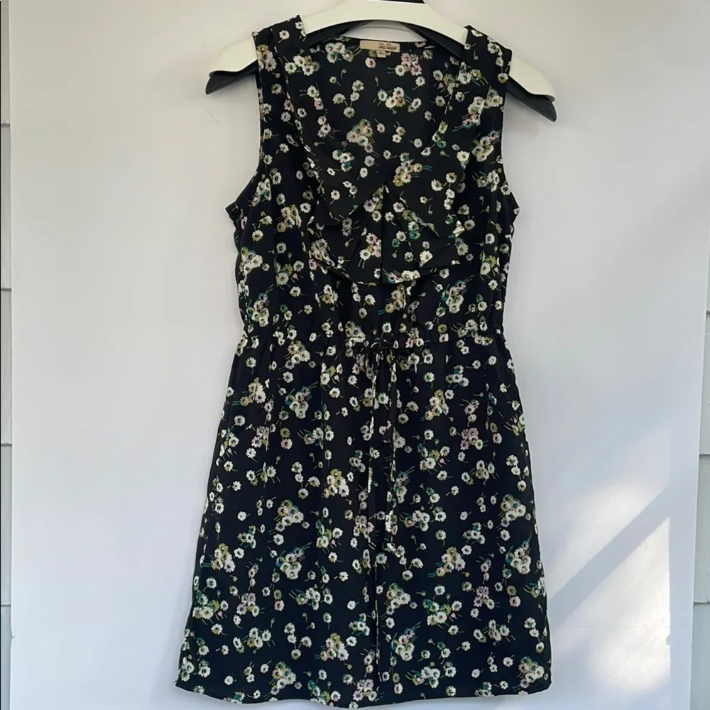 BeBop Black Floral Dress Decorative Sailor Bib Drawstring Waist Pockets Large